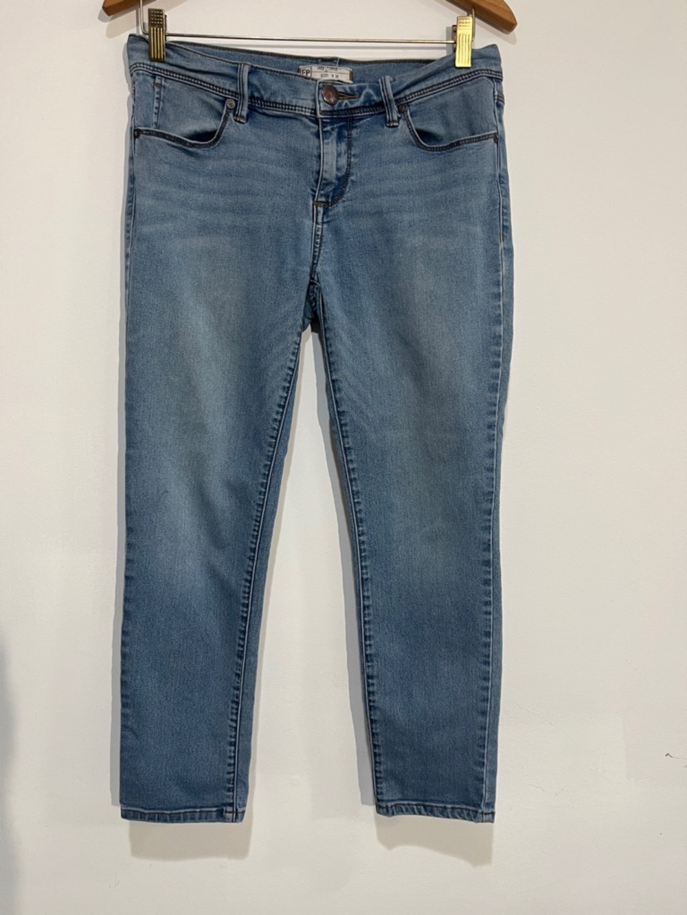 Free People Cropped Slim Jeans in Light Blue Wash